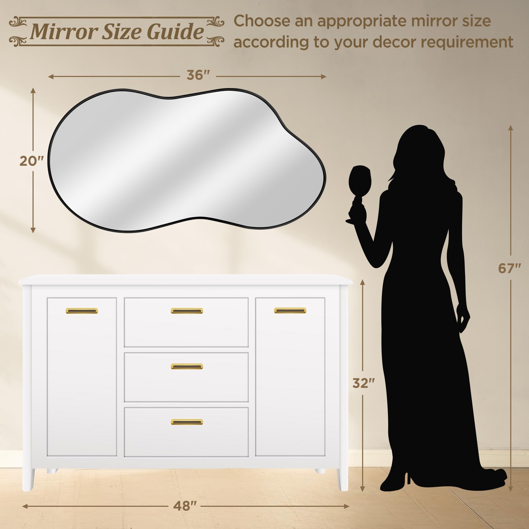 Dorlicecass irregular wall mirror tempered glass ensuring clear reflections and reliability.