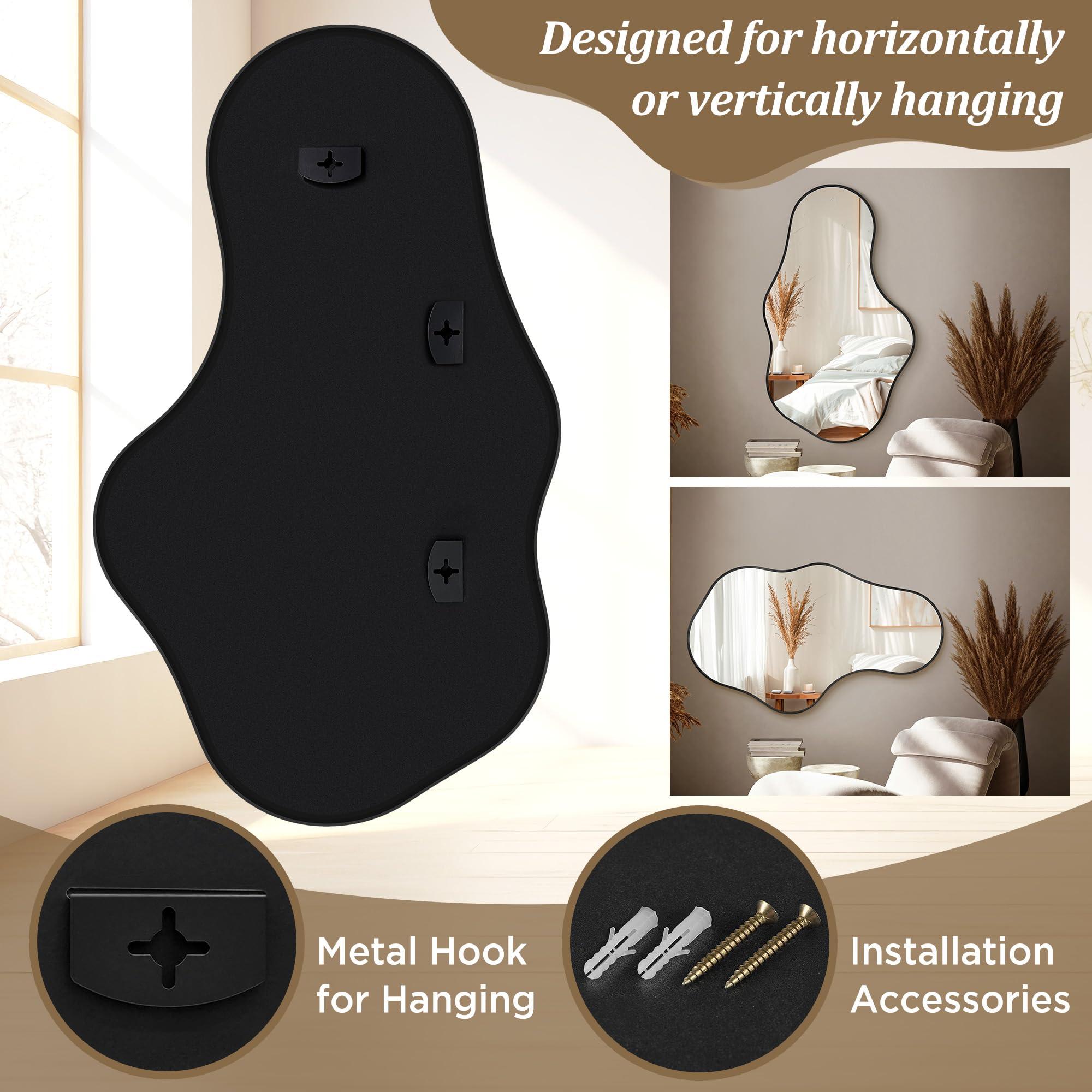 Dorlicecass wall-mirror with preinstalled hooks for easy hanging