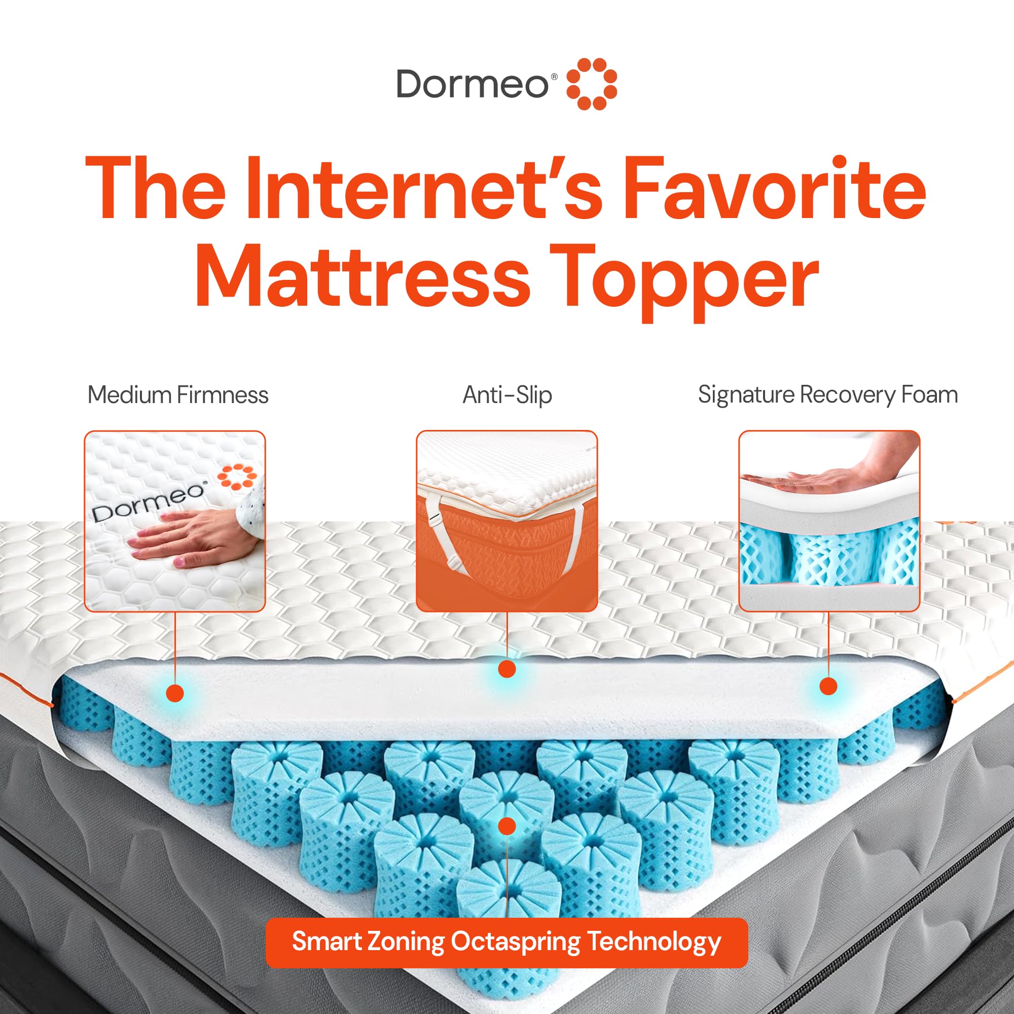 Dormeo topper demonstrating transitioning to medium firmness for balanced comfort