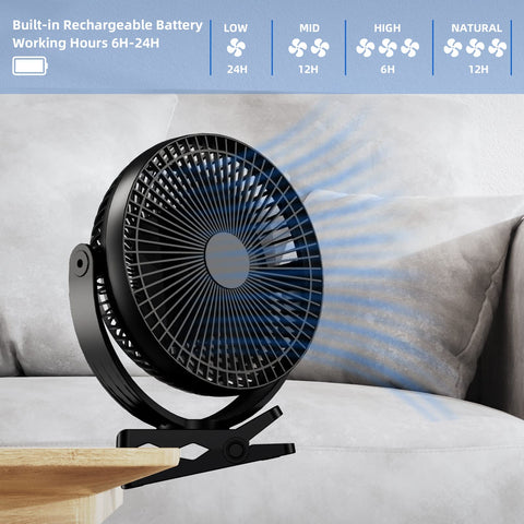Dorobeen Clip Fan with 10000mAh battery enabling all-day portability.