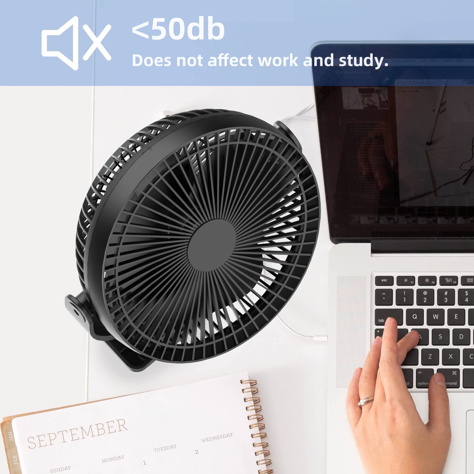 Dorobeen Clip Fan portable for travel, office, or golf cart.