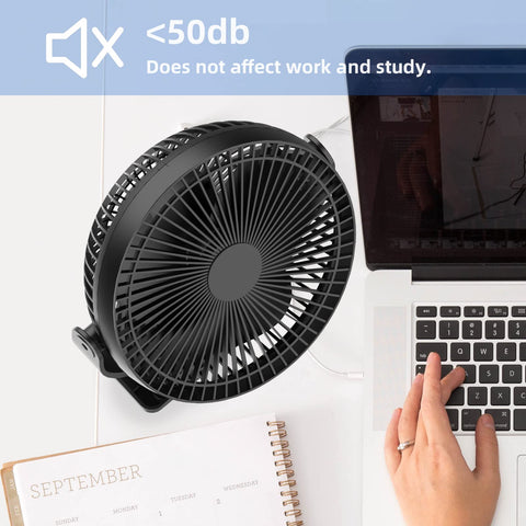 Dorobeen Clip Fan portable for travel, office, or golf cart.