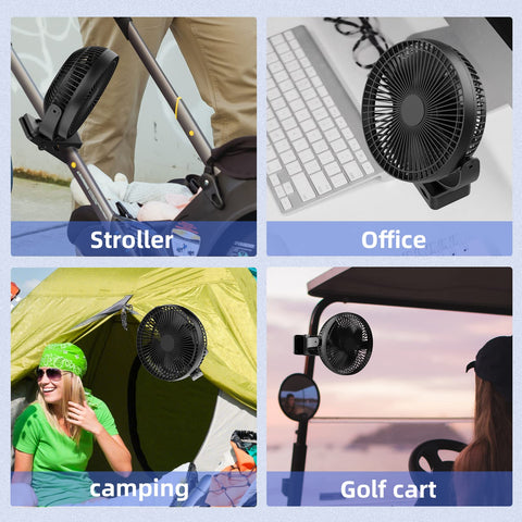 Dorobeen Clip Fan with USB-C charging for quick top-ups.