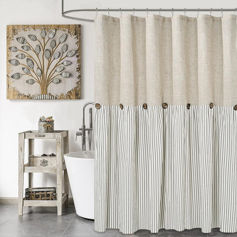 DOSLY IDÉES farmhouse shower curtain with beige gray stripe for rustic bathroom charm