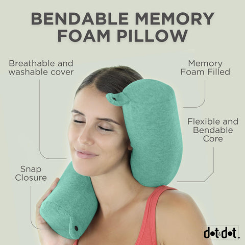 Dot&Dot Twist airplane pillow in mint color provides ergonomic neck support.
