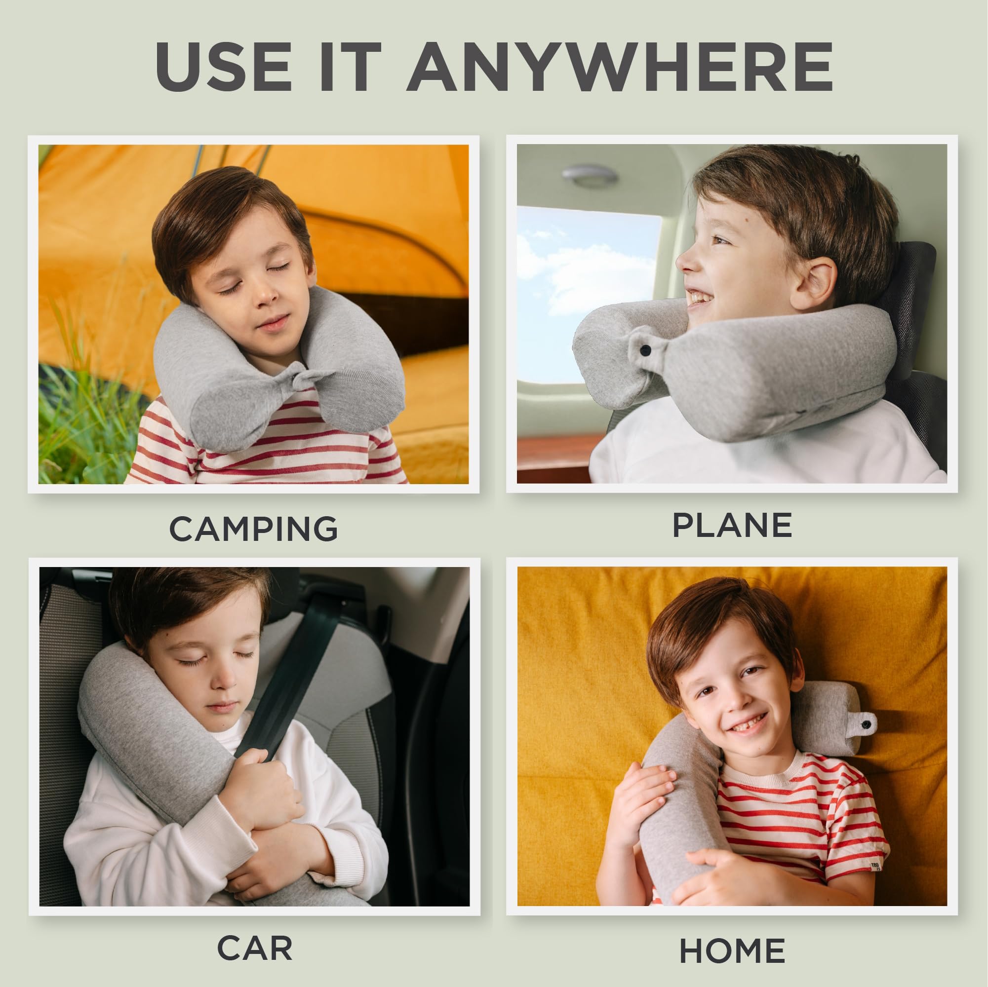 Dot&Dot Twist Memory Foam Kids Travel Pillow configuration-snaps demonstrates easy luggage attachment.
