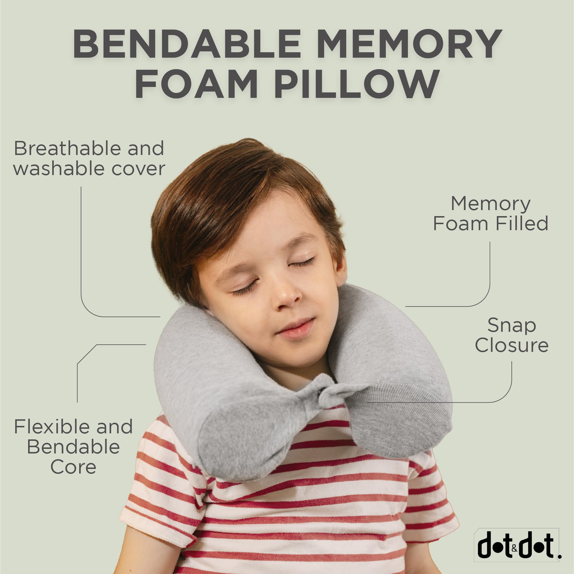 Dot&Dot Twist Memory Foam Kids Travel Pillow easy-clean cover emphasizes machine-washable convenience.