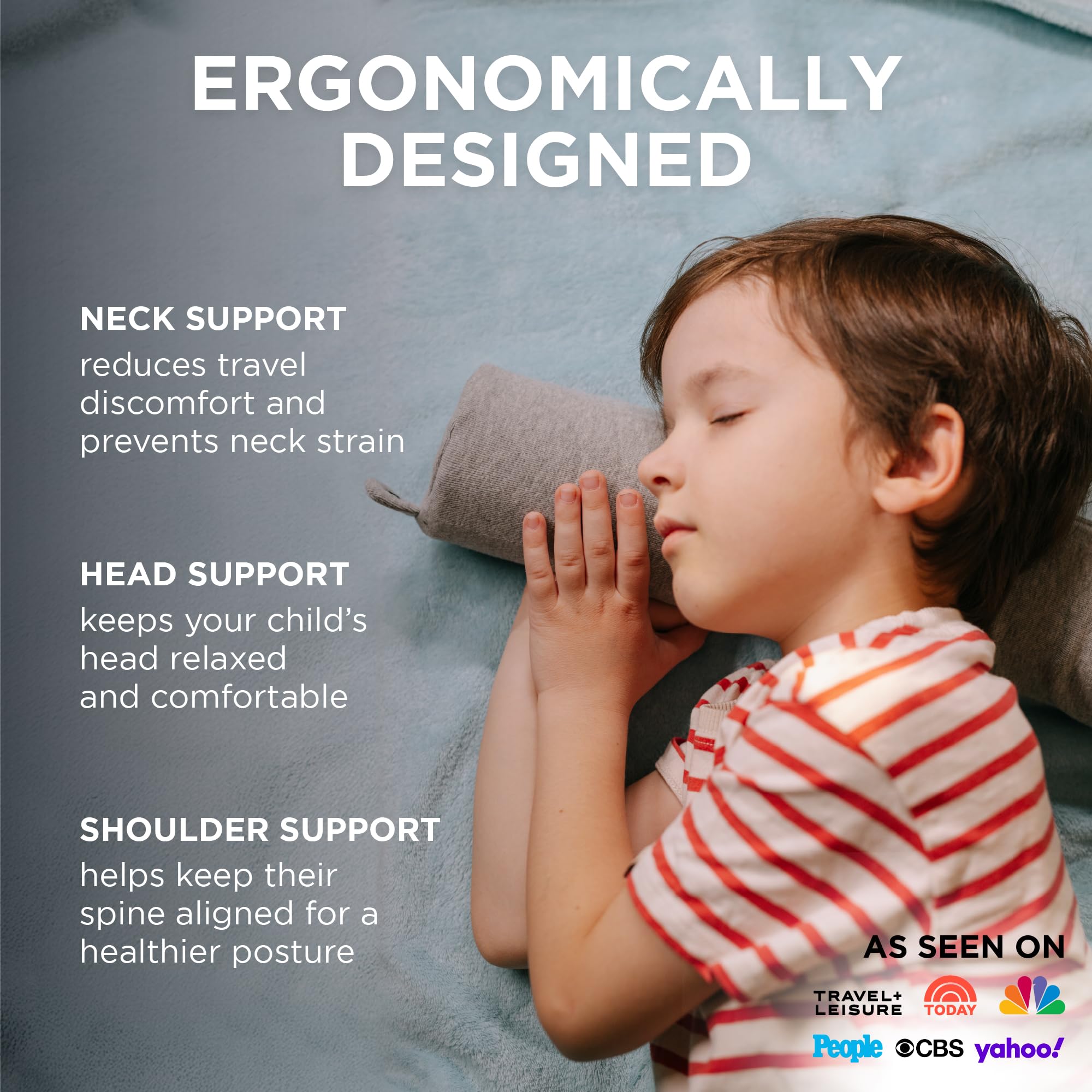 Dot&Dot Twist Memory Foam Kids Travel Pillow nap-position demonstrates customizable neck support for comfortable naps.