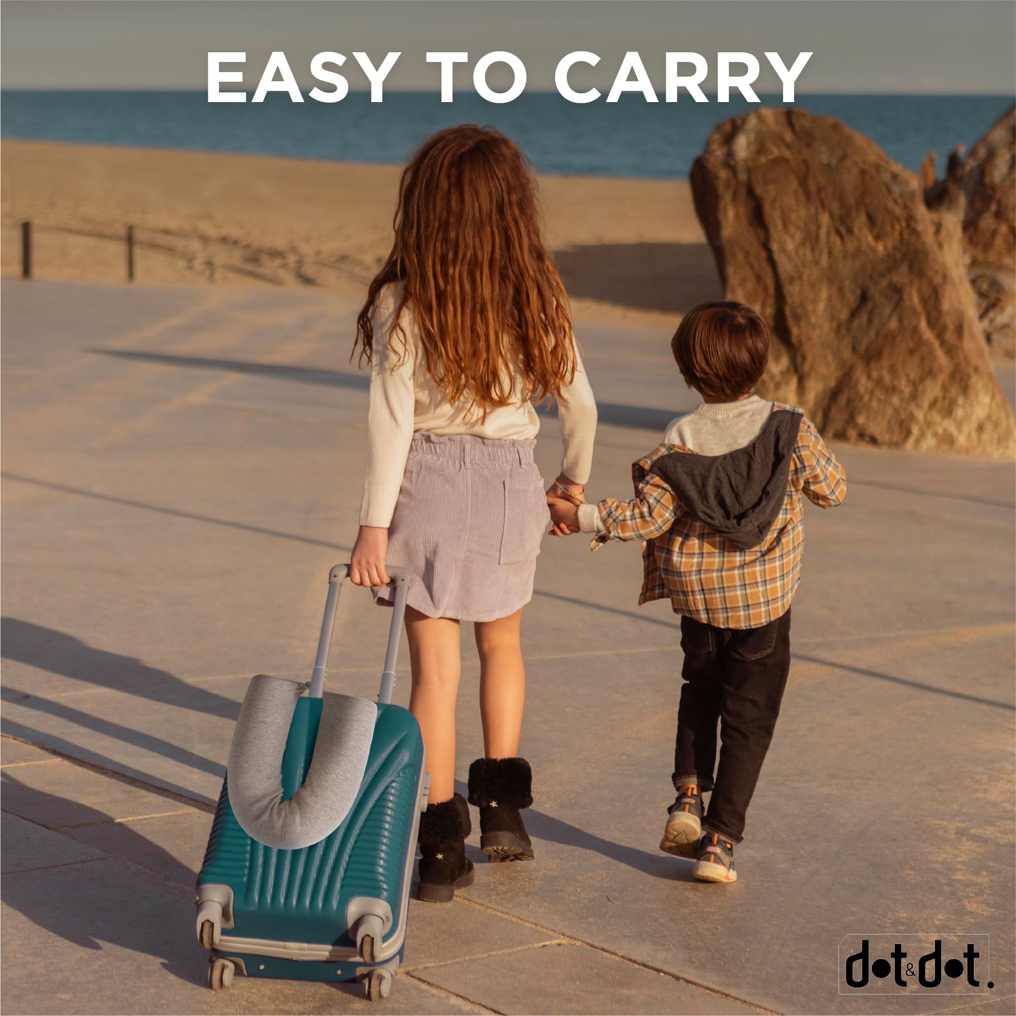 Dot&Dot Twist Memory Foam Kids Travel Pillow rolled-car-seat-use demonstrates secure travel on the go.