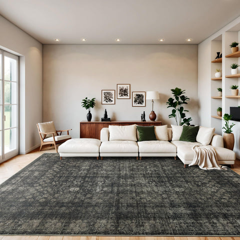 Dotiiorug vintage washable rug with non-slip backing enhances safety on hard floors.