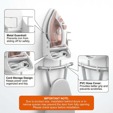 DOUBLE 2 C wall-mounted iron holder with a compact profile and accessible iron.
