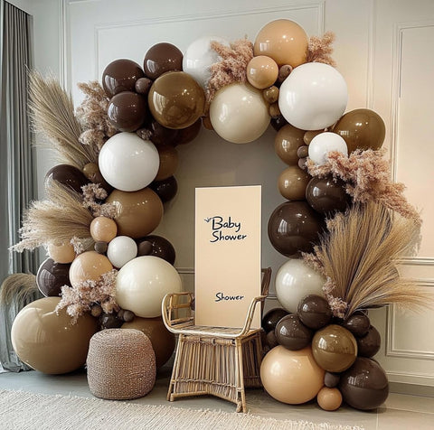 DOUBLE LAYER BALLOON arch using 12-inch sand white balloons for versatile styling.