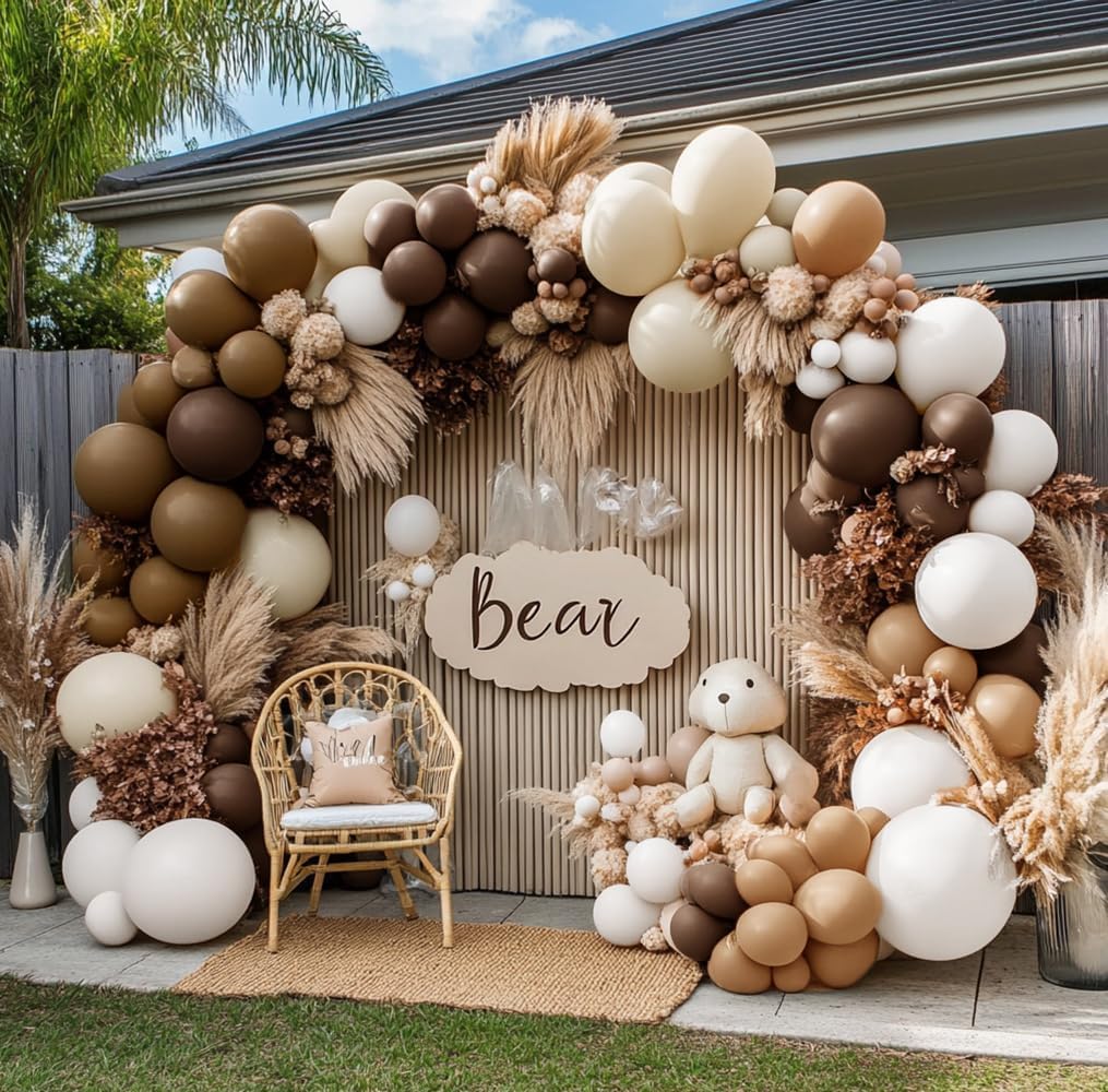 DOUBLE LAYER BALLOON arch with coffee brown balloons for a bold focal decor.
