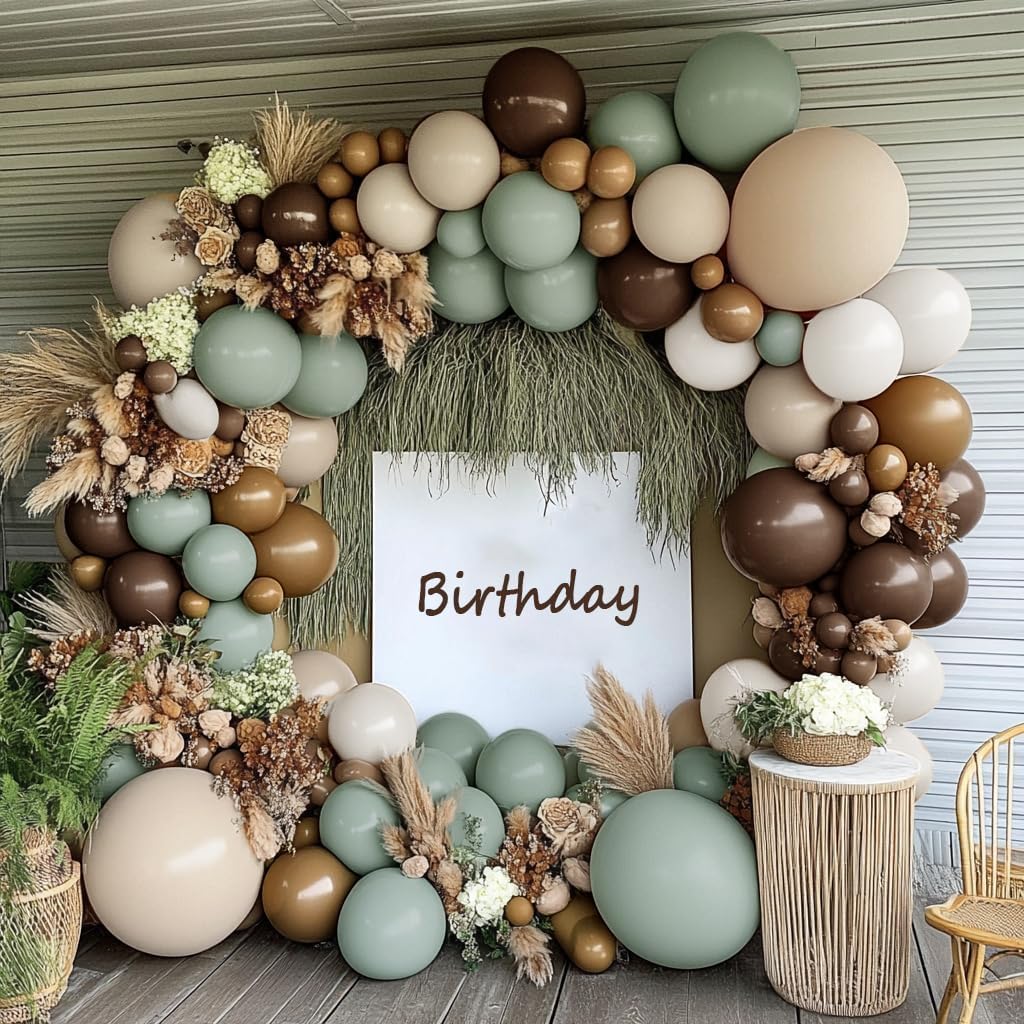 DOUBLE LAYER BALLOON sage green balloons with brown cream accents