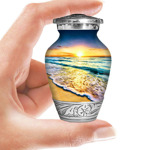 Double Trouble Waves on the Beach Keepsake Urn front view showing sunset artistry for a peaceful tribute