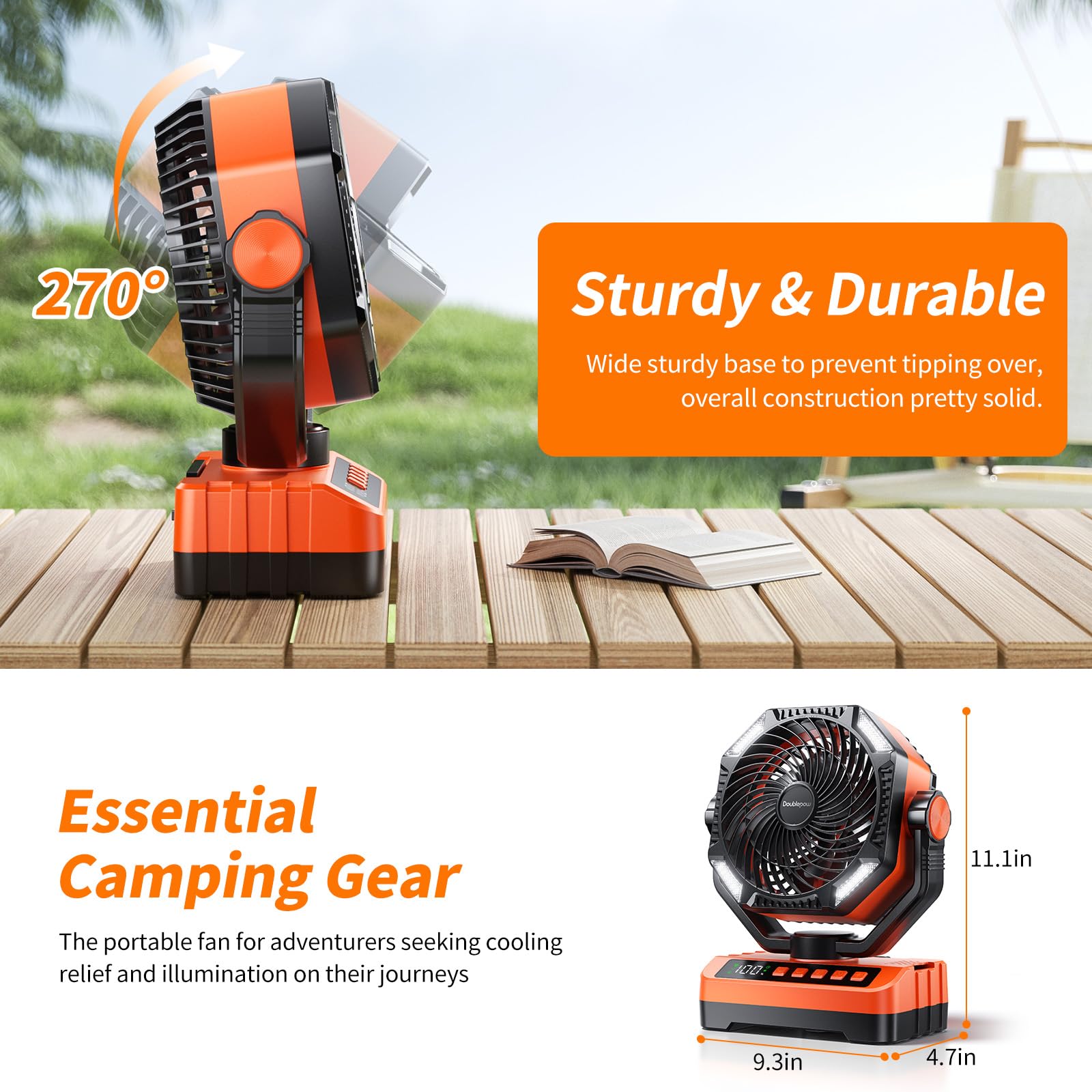 Doublepow 270-degree rotating head ensures cooling in any direction.