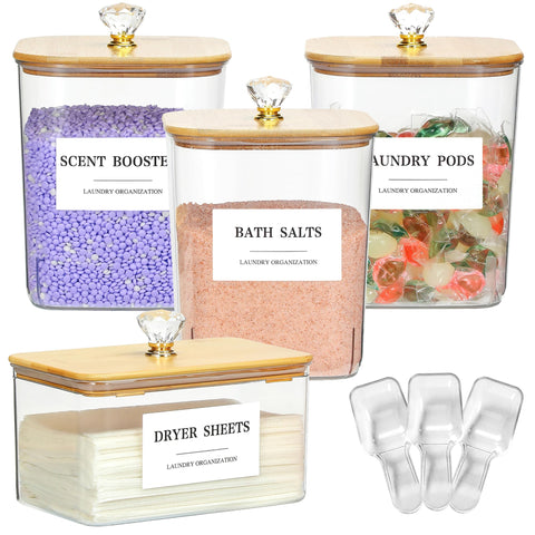 Dounozzi clear pods container four-pack enables easy monitoring of detergent quantities.