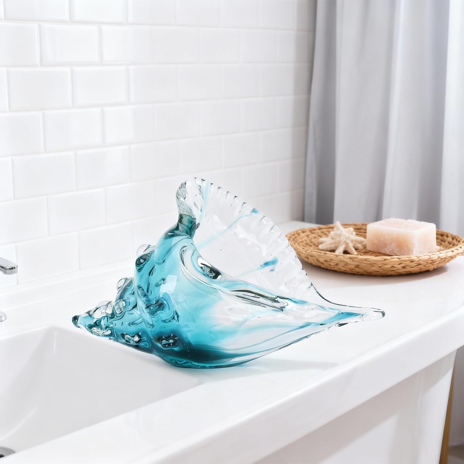 DOVDOV conch on shelf display adds elegant focal point.
