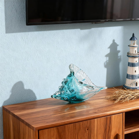 DOVDOV hand-blown conch striped yellow brightens coastal shelves and desks.