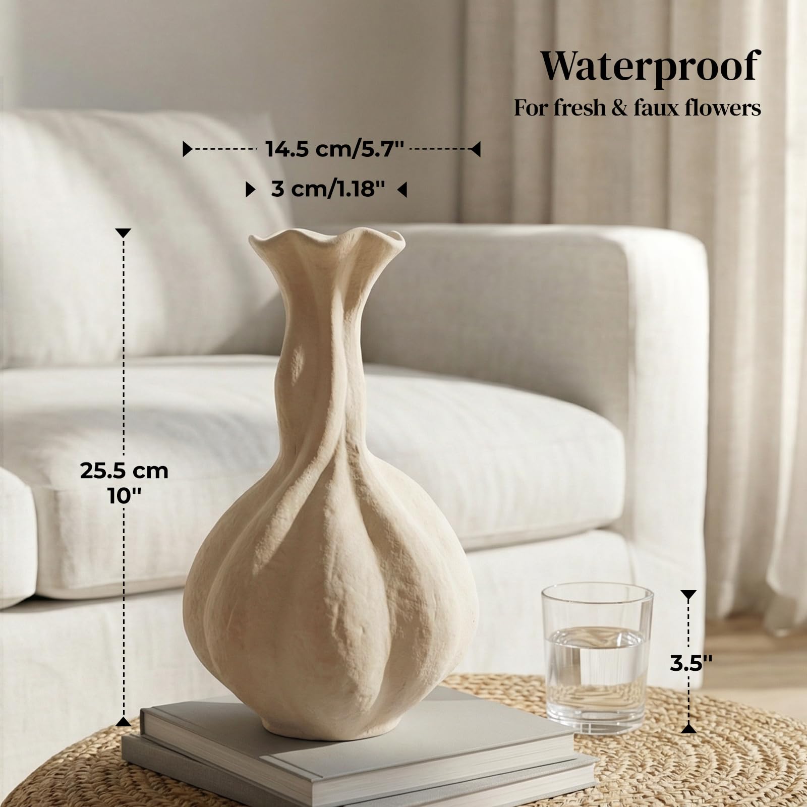 DOWAN soft white vase with refined texture for modern farmhouse living room decor.