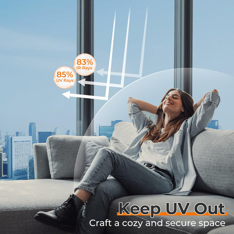 DOWELL Window Privacy Film blocks UV rays to protect interiors and skin.