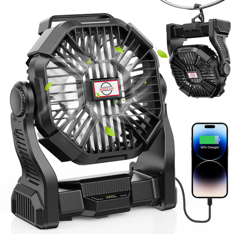 DOWILLDO 20000mAh camping fan with battery-powered operation for outdoor use