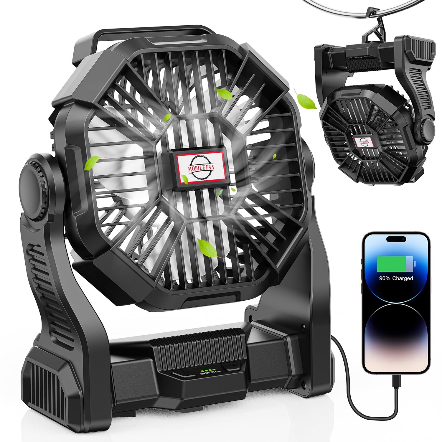 DOWILLDO 30000mAh camping fan angle-adjustable for directed airflow outdoors
