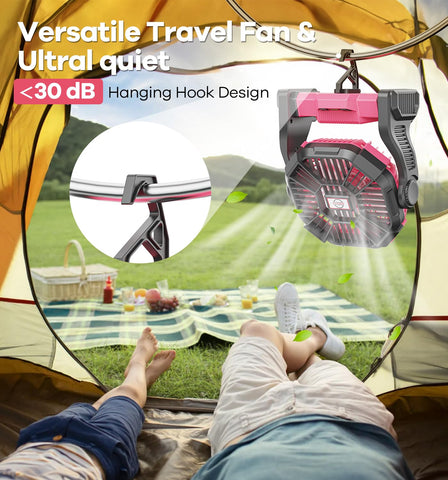 DOWILLDO compact portable fan fits in a backpack and doubles as a power bank.