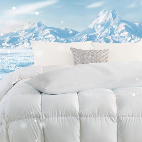 Downcool body pillow insert with soft microfiber for supportive comfort.