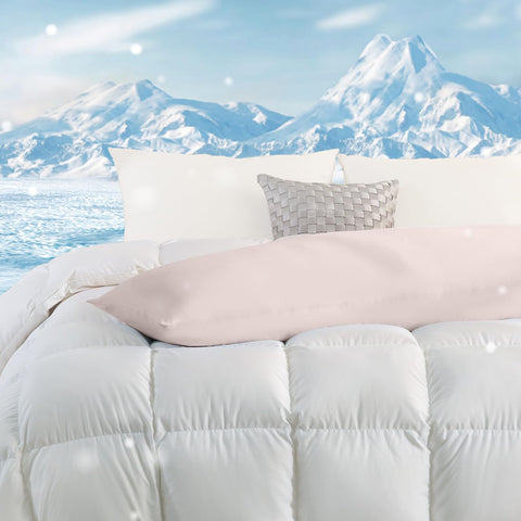 Downcool pillow with microfiber filling offers resilient back, neck, and shoulder support