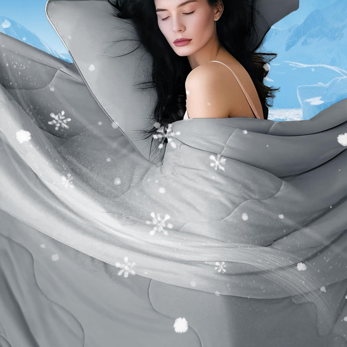 Downcool cooling comforter on king-size bed for cooler nights