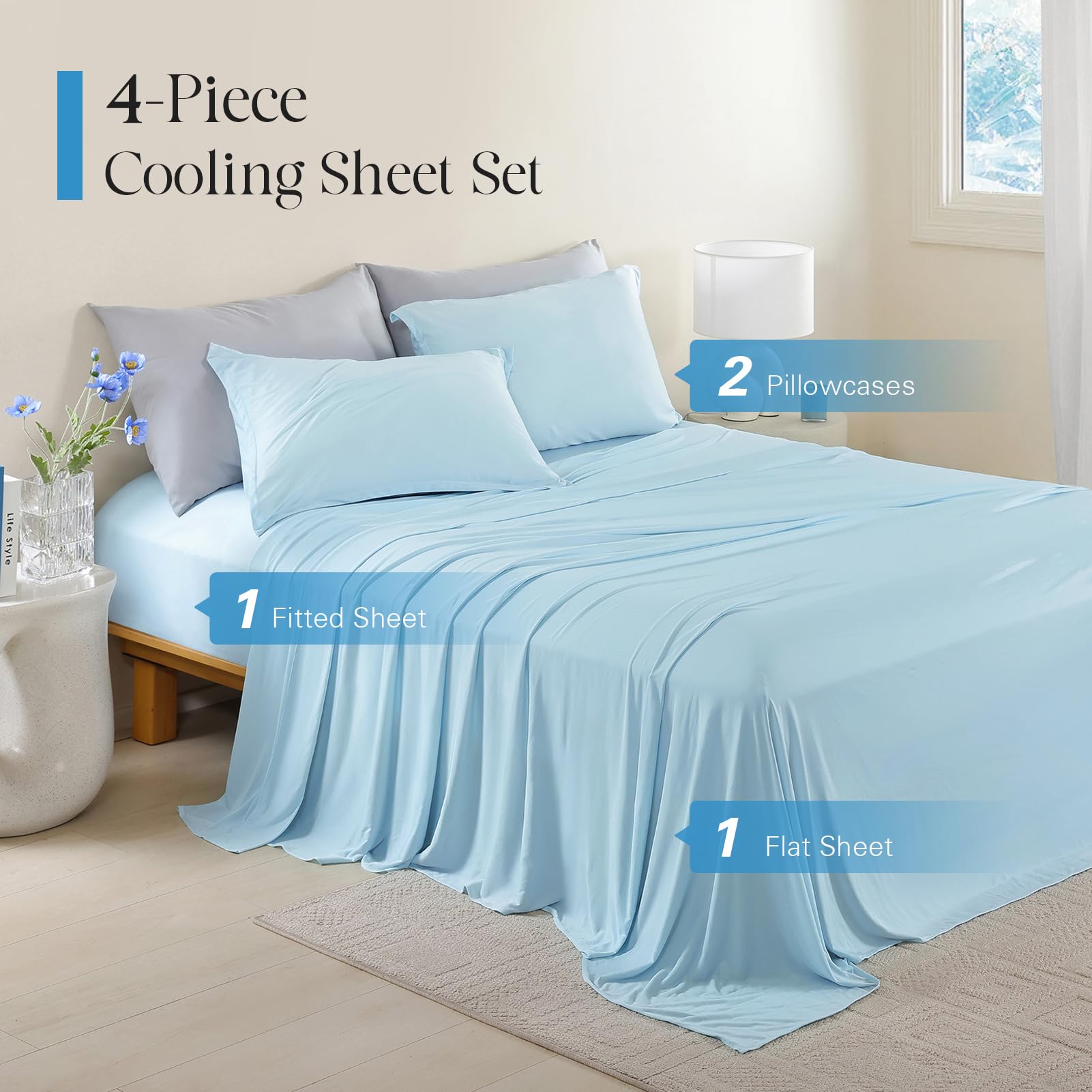 DOWNCOOL blue packaging image suggests simple setup and cooling comfort.