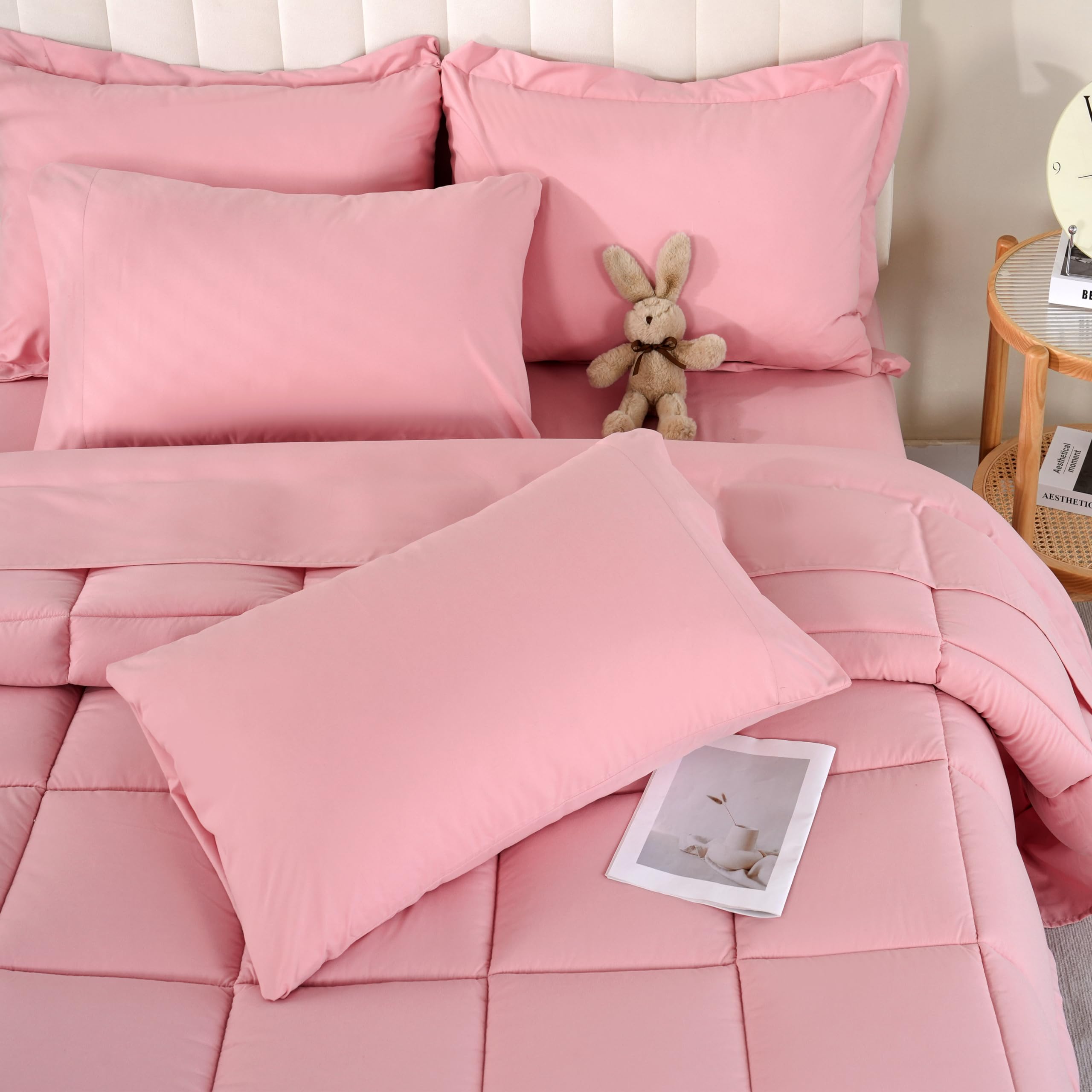 Downcool full-size pink comforter set with soft microfiber for cozy nights.