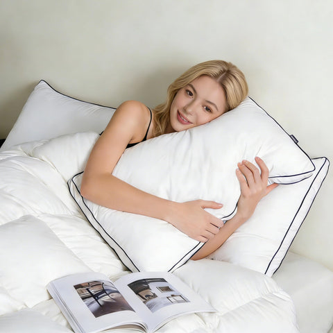 DOWNCOOL two-pack pillow setup on bed ready to upgrade nightly comfort