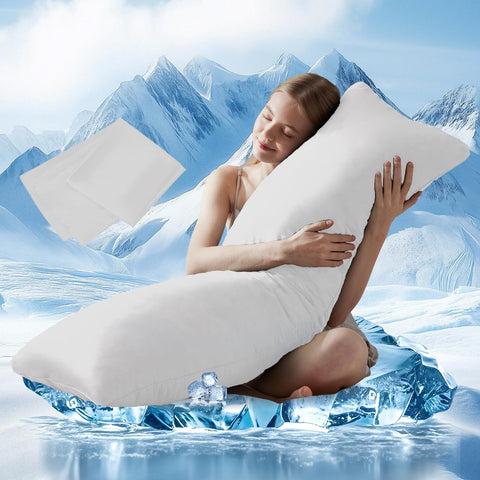 Downcool large body pillow cooling cover provides a cool skin-friendly surface.