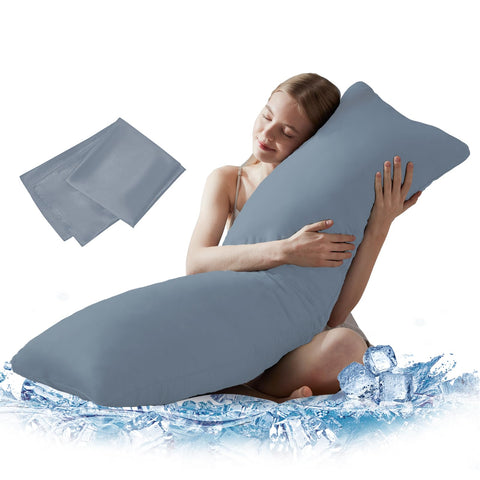 Downcool large body pillow insert shown with 20x54 inch dimensions for full-body support.