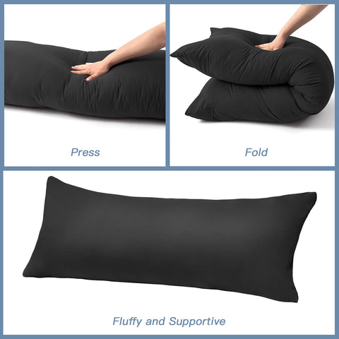 DOWNCOOL long bed pillow resting on a comfy bed.