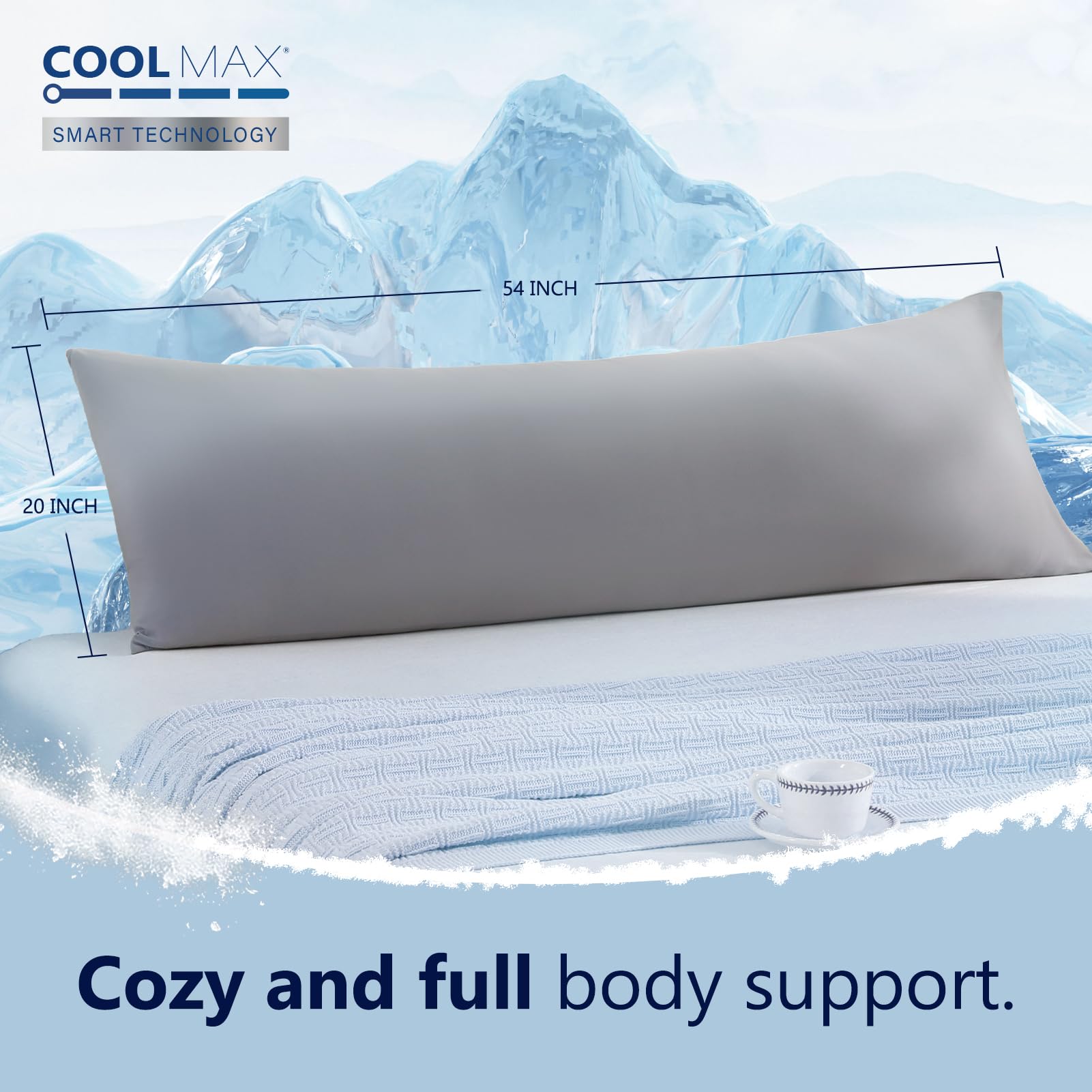 Downcool microfiber-filled pillow delivers resilient neck and back support.