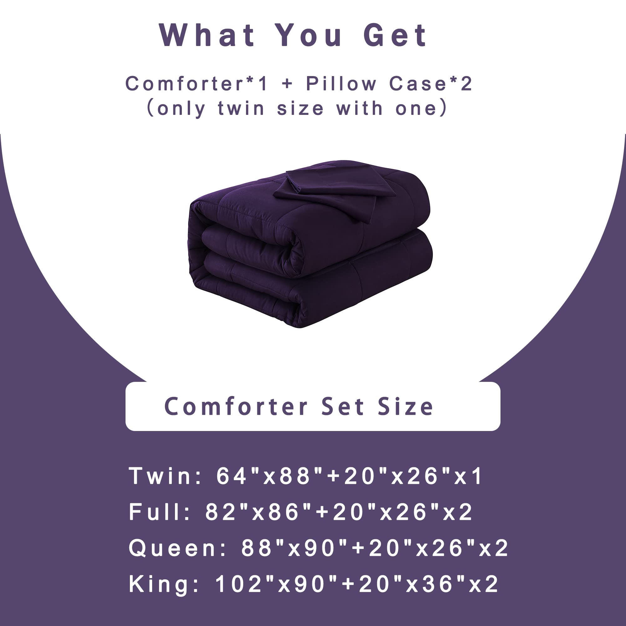 Cozy DOWNCOOL bedroom setup with purple queen comforter
