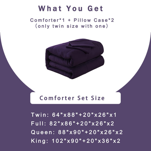 Cozy DOWNCOOL bedroom setup with purple queen comforter