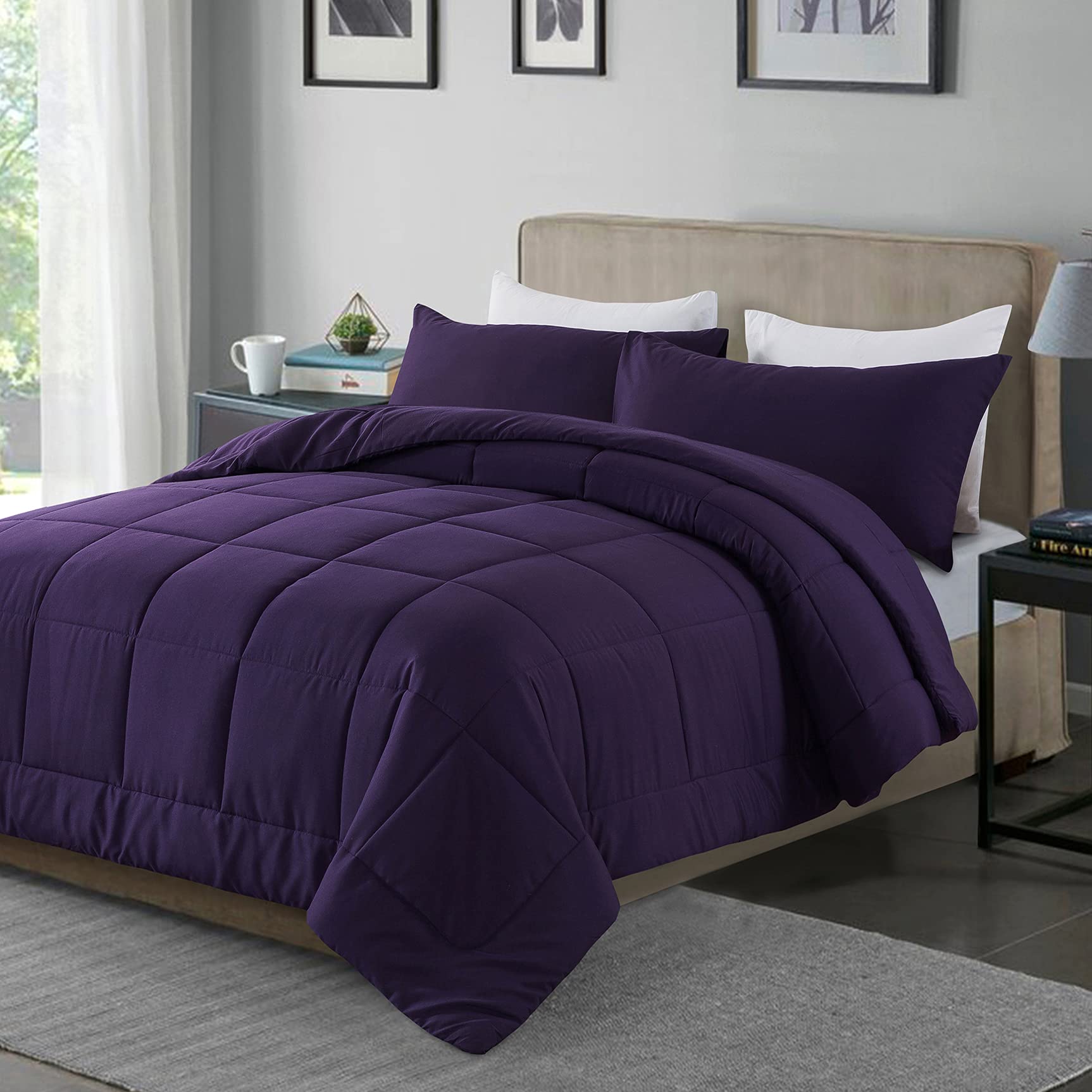 DOWNCOOL comforter with checkered quilting and border for modern style
