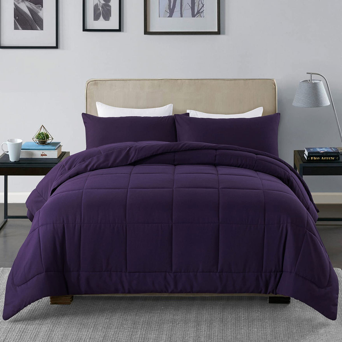 DOWNCOOL Queen comforter front view shows soft microfiber for all-season comfort