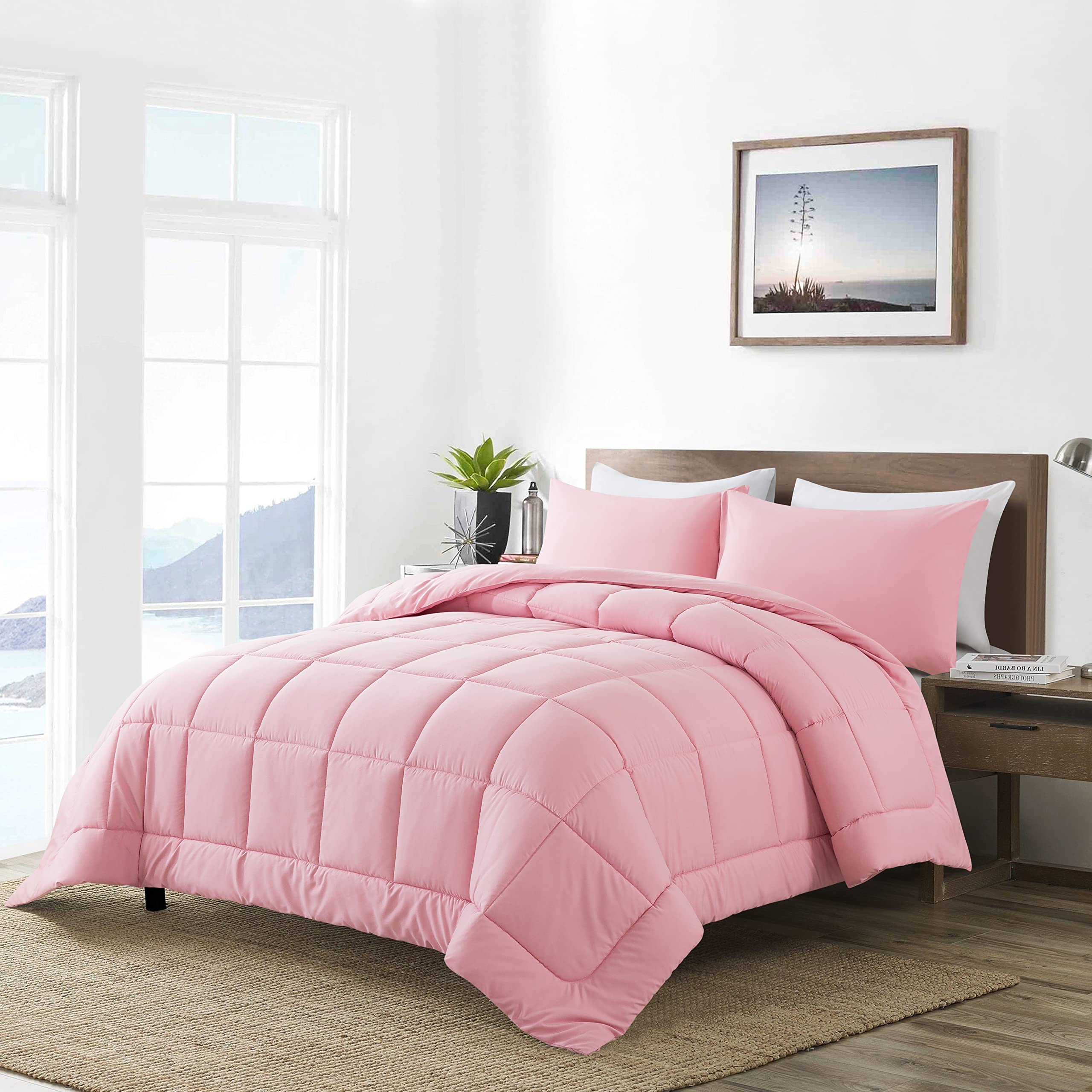 DOWNCOOL twin comforter pink showing secure corner tabs for a neat bed.