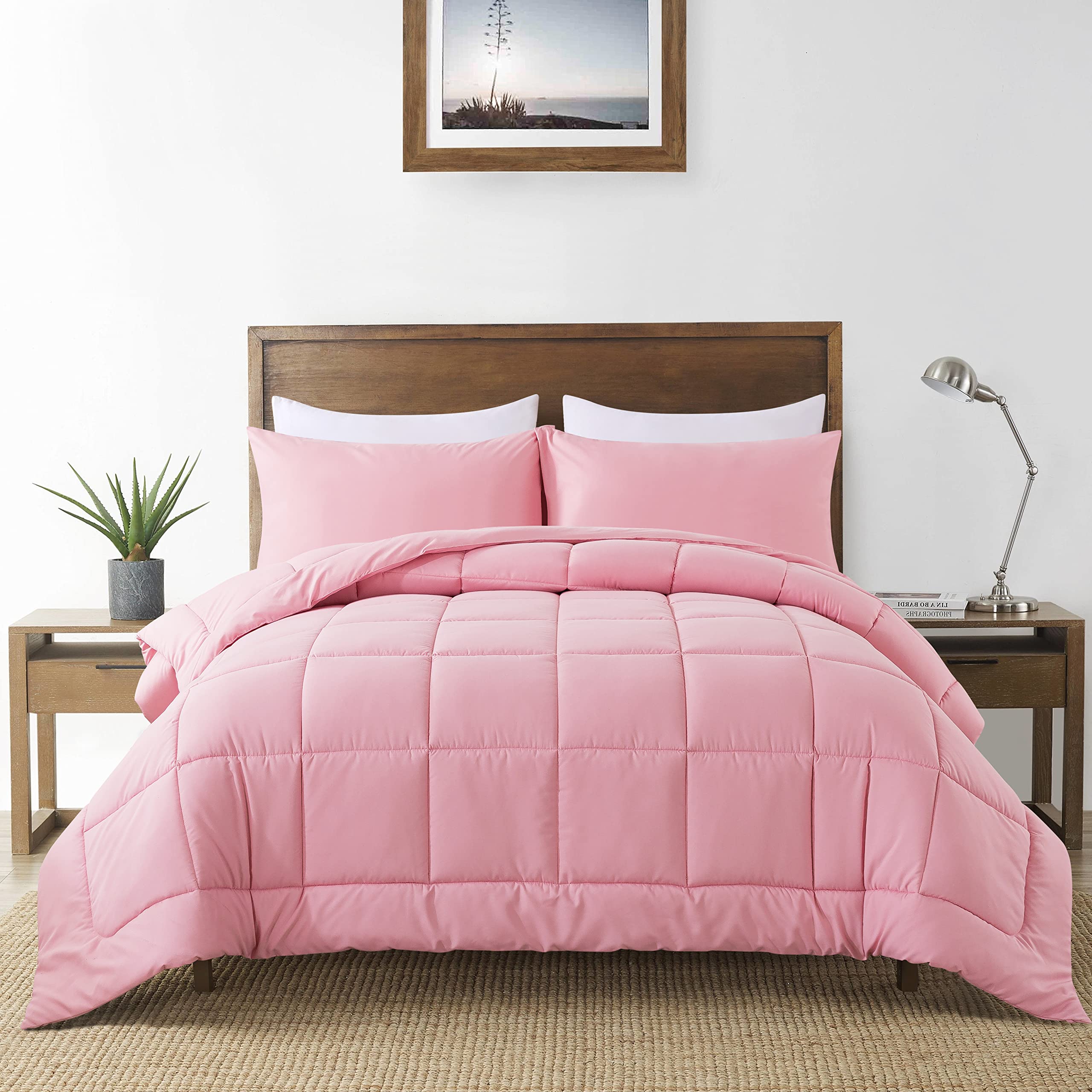 DOWNCOOL twin comforter pink with soft, breathable fabric for all-season warmth.