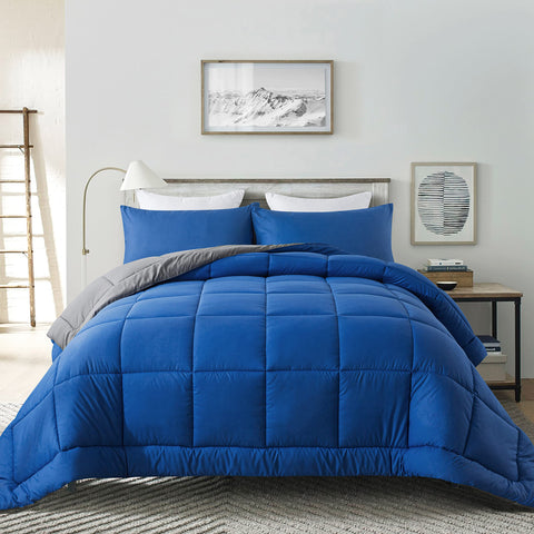 DOWNCOOL Twin Comforter Set blue-grey front view for all-season softness.