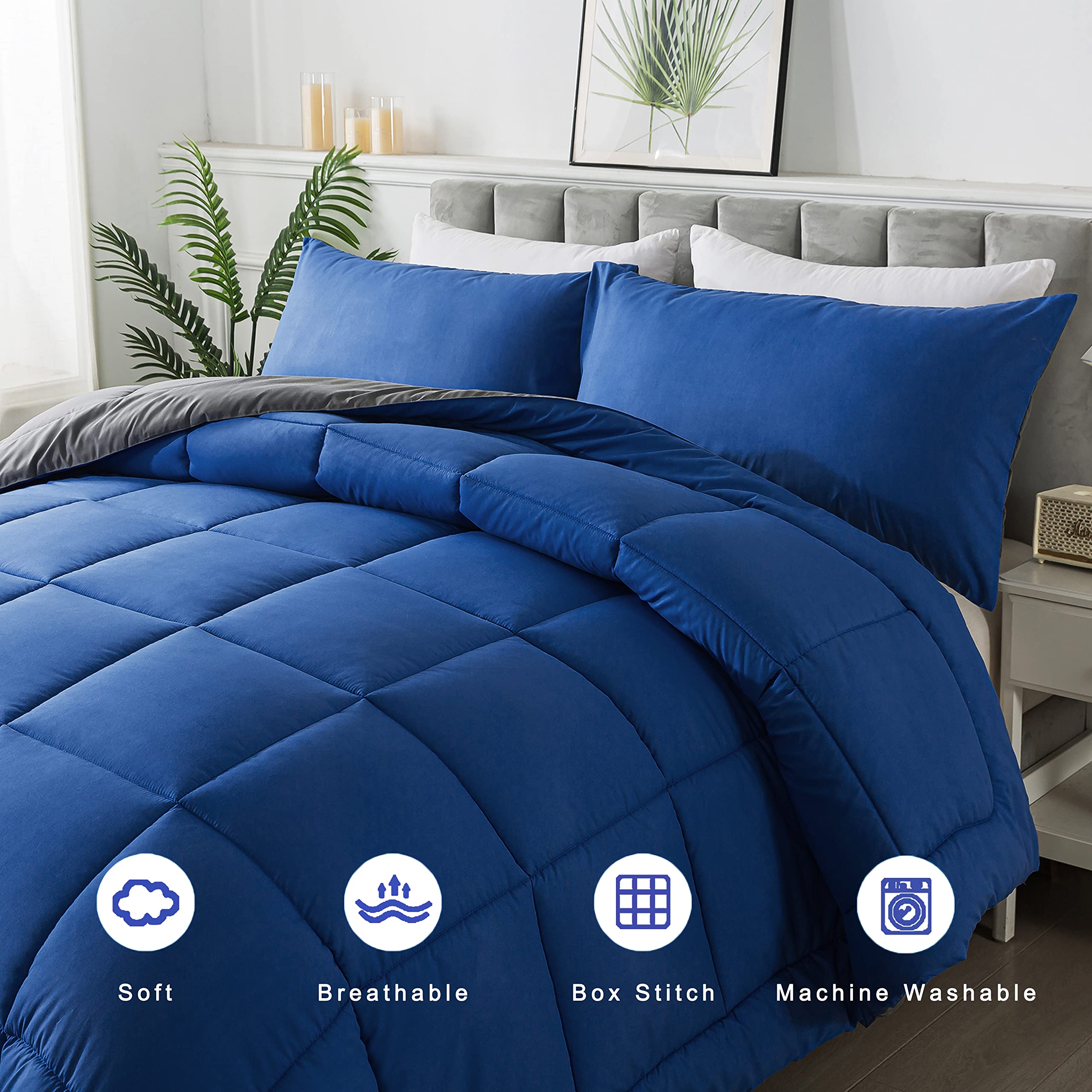 DOWNCOOL twin comforter set corner tabs keep bedding in place.