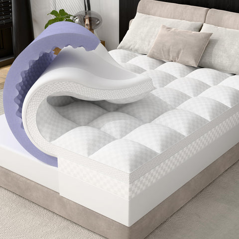Downluxe 4-in-king mattress topper with egg crate foam for cooling support.