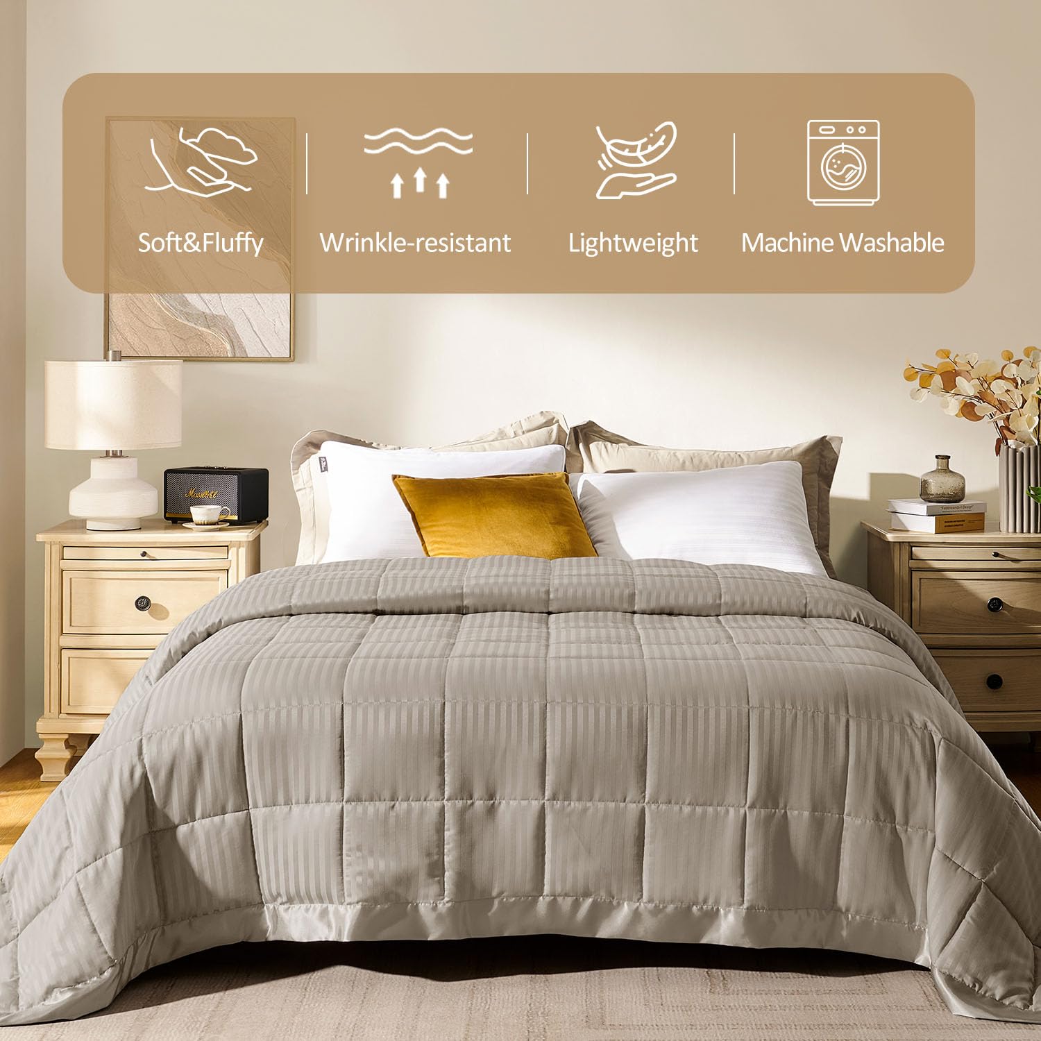 Downluxe king-size blanket satin trim close-up highlighting 3-inch binding