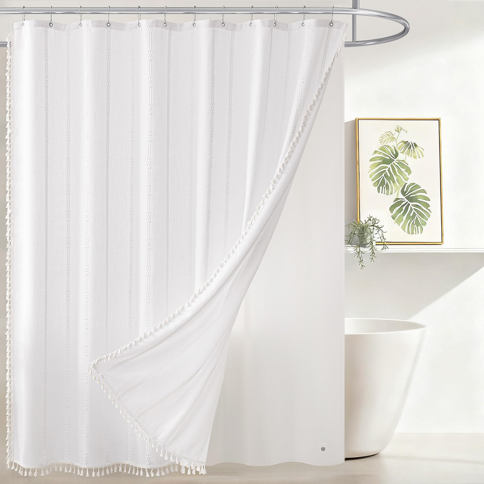 Downluxe linen texture 3-in-1 curtain set white for quick bathroom refresh.