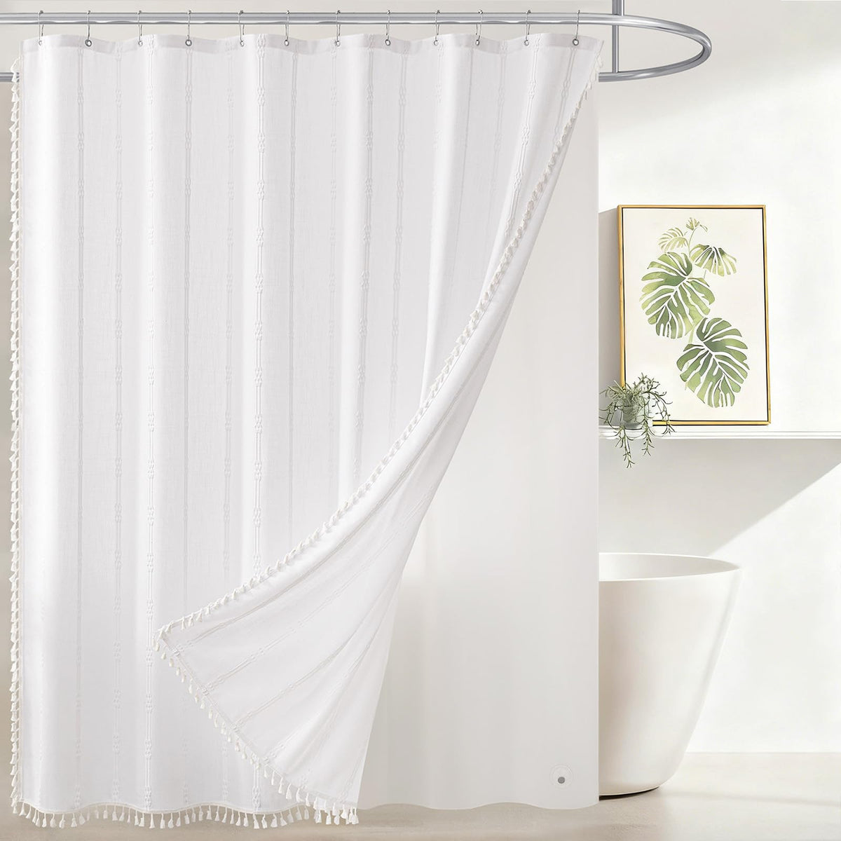 Downluxe linen texture 3-in-1 curtain set white for quick bathroom refresh.